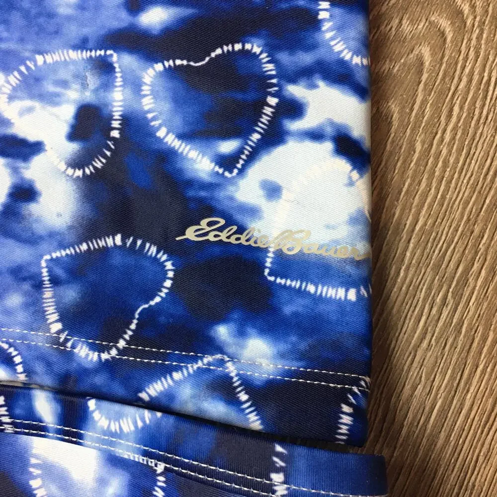 Eddie Bauer Girls Reversible 2 Piece Swimsuit Set Blue White Heart Small 7/8